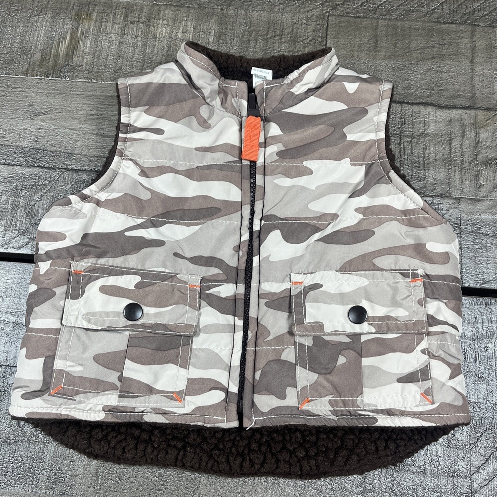 Baby Gap Vest Puffer 0-6 Months‎ Army Military Camp Sherpa Lined